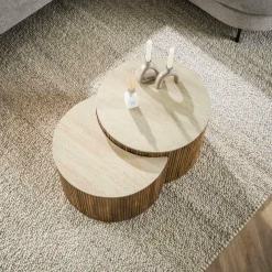 WoonStijl Salontafel set van 2 halfrond Nuovo travertin