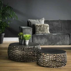 WoonStijl Salontafel set/2 maze zandgegoten / Zwart nikkel