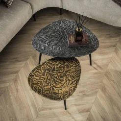 WoonStijl Salontafel set van 2 driehoekig patina metal