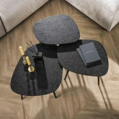 WoonStijl Salontafel set van 3 vierhoekig metallic zwart grijs