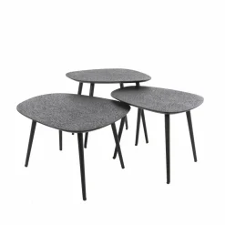 WoonStijl Salontafel set van 3 vierhoekig metallic zwart grijs