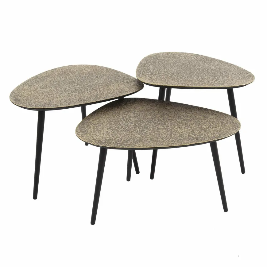WoonStijl Salontafel set van 3 driehoekig metallic antiek brass