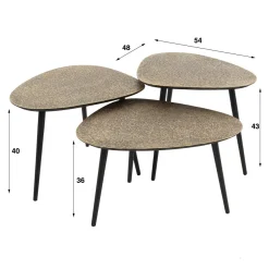 WoonStijl Salontafel set van 3 driehoekig metallic antiek brass