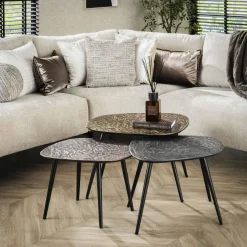 WoonStijl Salontafel set van 3 vierhoekig patina metal