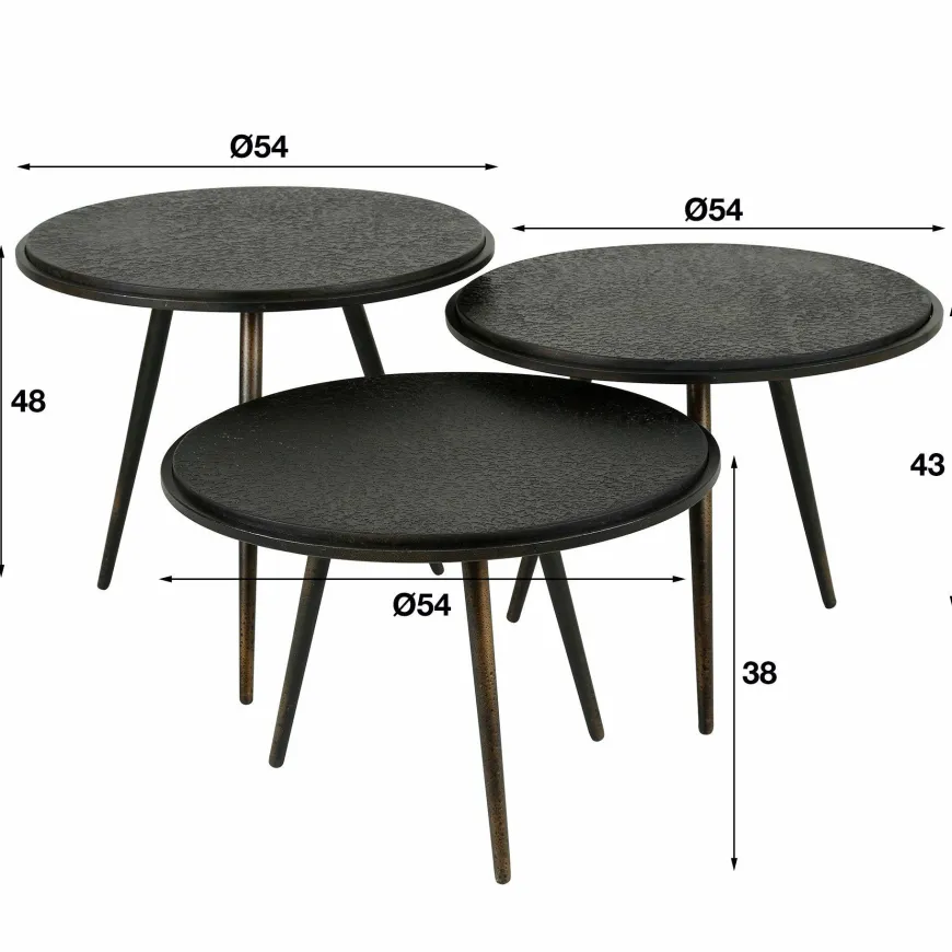 WoonStijl Salontafel set van 3 rond metallic