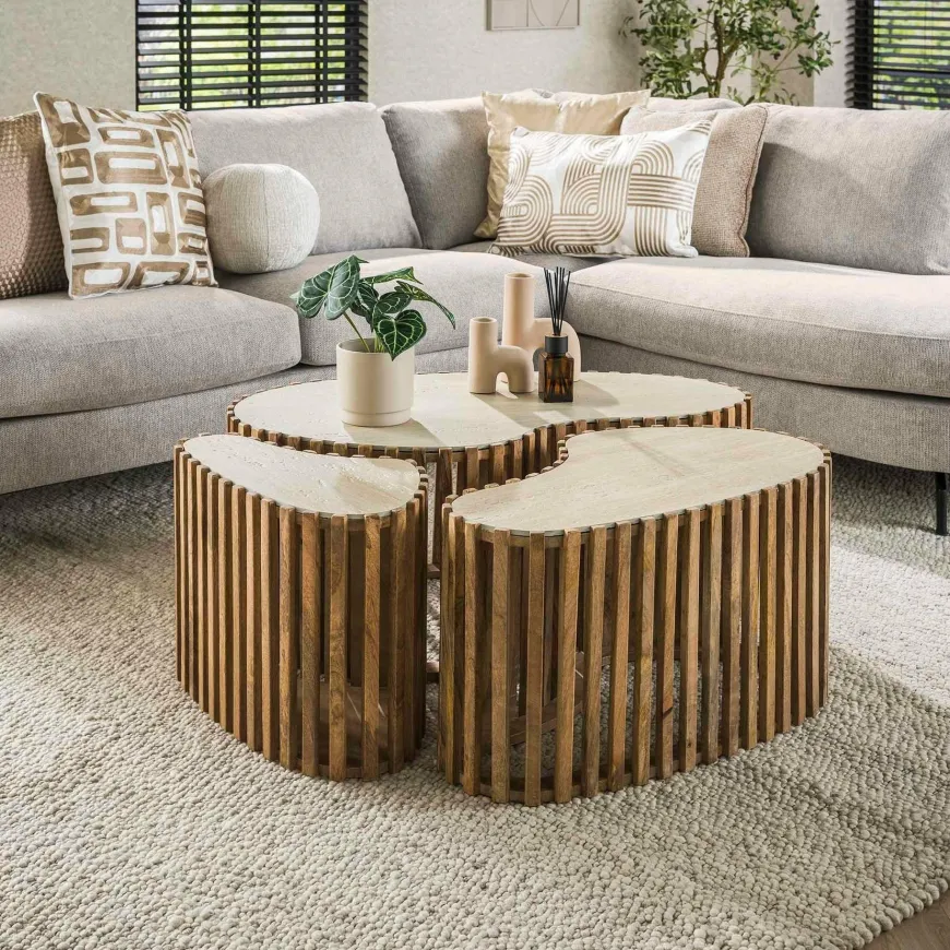 WoonStijl Salontafel set van 3 niervorm Nuovo travertin