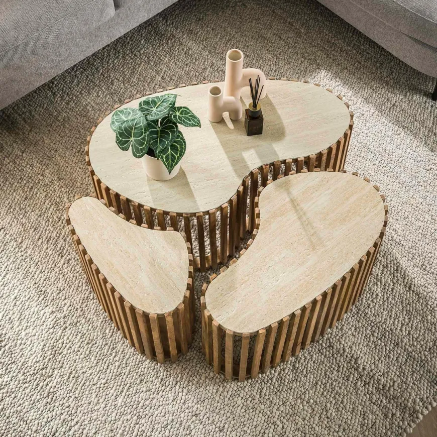WoonStijl Salontafel set van 3 niervorm Nuovo travertin