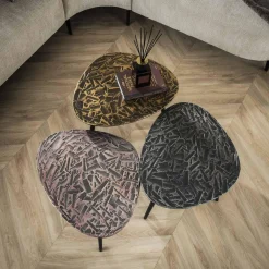 WoonStijl Salontafel set van 3 driehoekig patina metaal - koper, brons, zilver