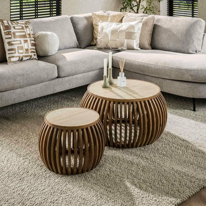 WoonStijl Salontafel set van 2 curve Nuovo travertin
