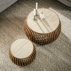 WoonStijl Salontafel set van 2 curve Nuovo travertin