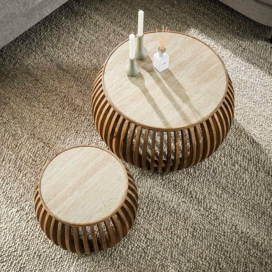 WoonStijl Salontafel set van 2 curve Nuovo travertin