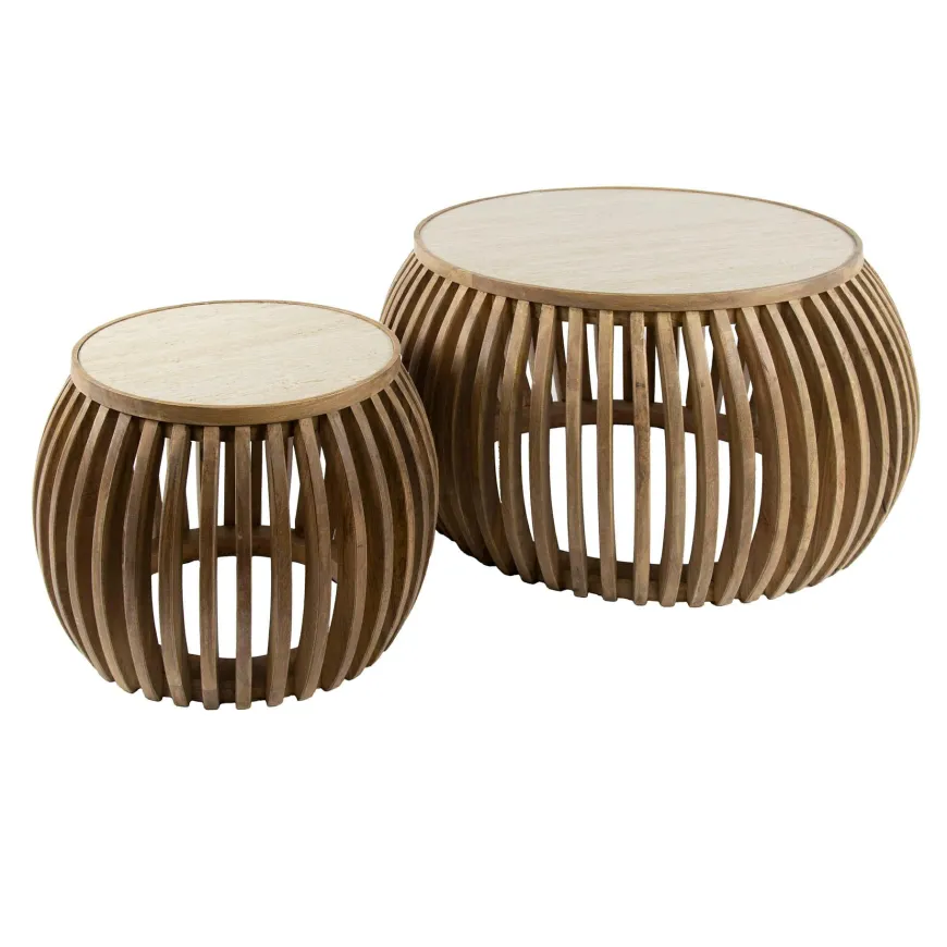 WoonStijl Salontafel set van 2 curve Nuovo travertin