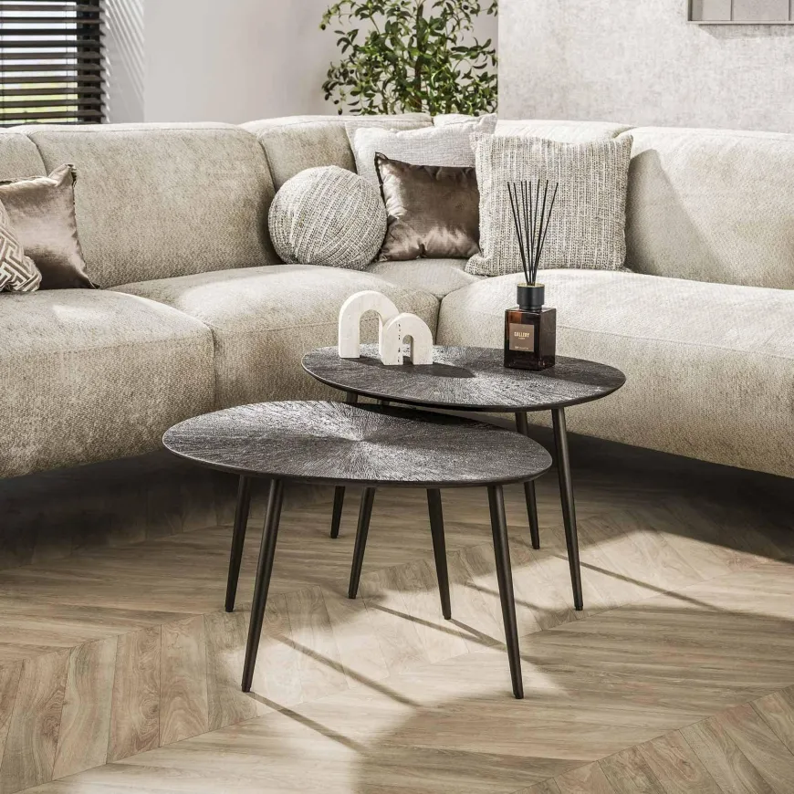 WoonStijl Salontafel set van 2 organisch Brown Ray Metal