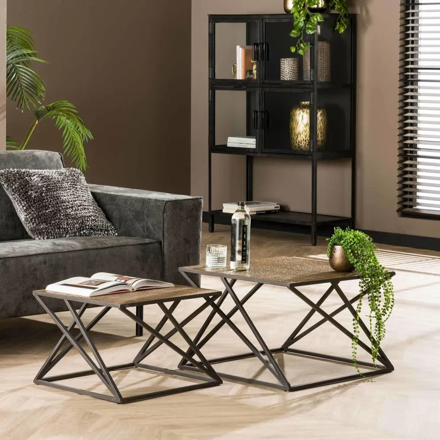 WoonStijl Salontafel set van 2 X cross metallic