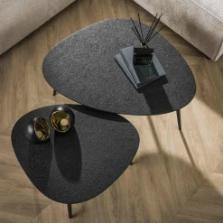 WoonStijl Salontafel set van 2 driehoekig metallic zwart