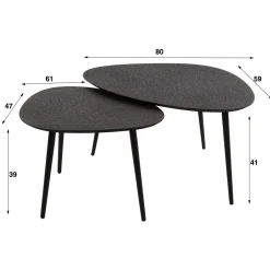 WoonStijl Salontafel set van 2 driehoekig metallic zwart