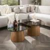 WoonStijl Salontafel Tinto driehoekig set set van 2 salontafels met brons glas