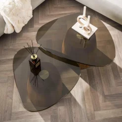 WoonStijl Salontafel Tinto driehoekig set set van 2 salontafels met brons glas