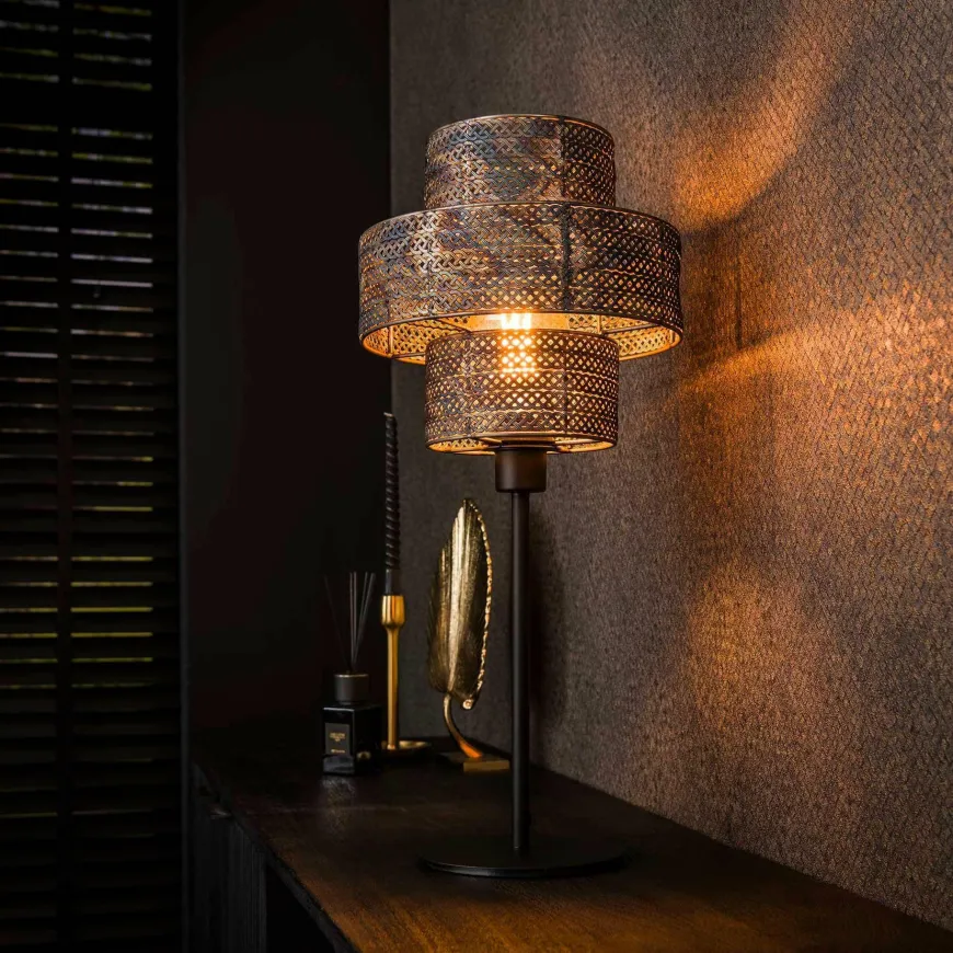WoonStijl Tafellamp Lantern zwart bruin
