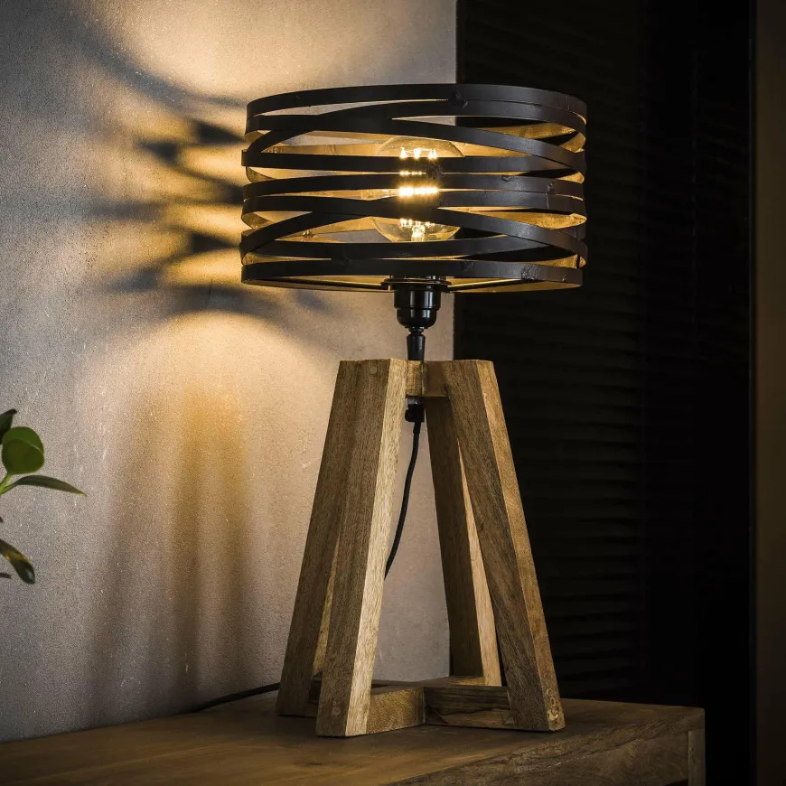 WoonStijl Tafellamp twist houten kruisframe / Slate grey