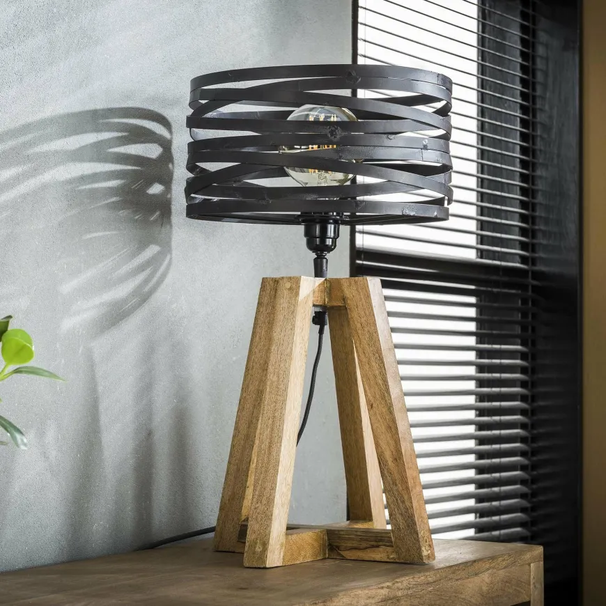 WoonStijl Tafellamp twist houten kruisframe / Slate grey