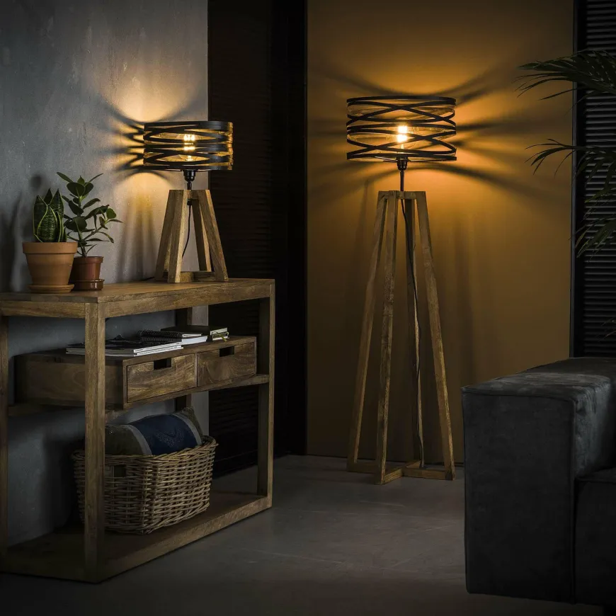 WoonStijl Tafellamp twist houten kruisframe / Slate grey