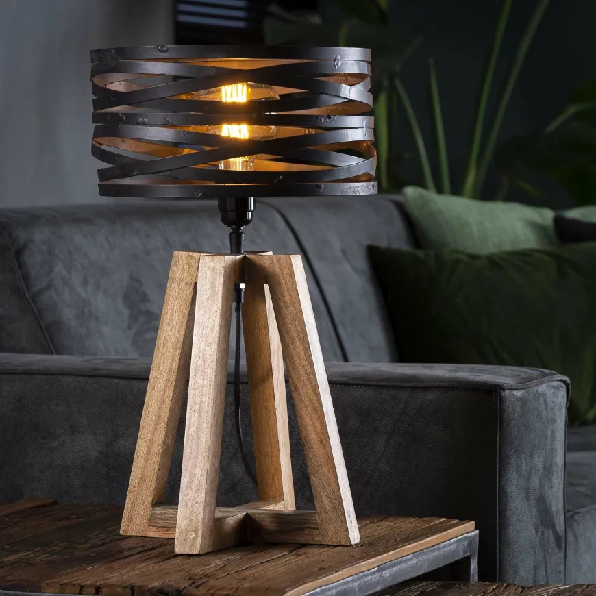 WoonStijl Tafellamp twist houten kruisframe / Slate grey