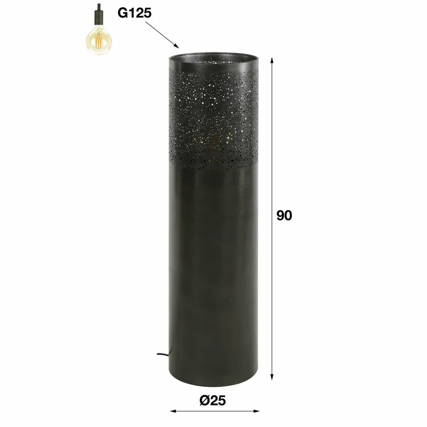 WoonStijl Vloerlamp Ø25 cilinder 90cm / Zwart nikkel
