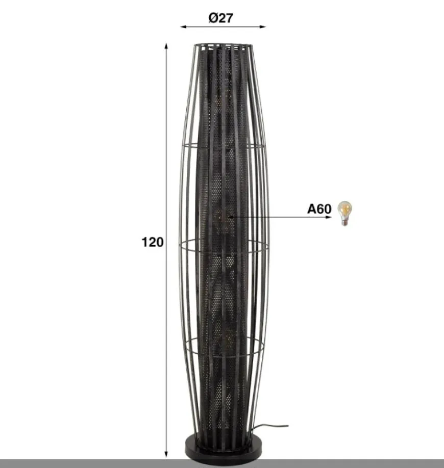 WoonStijl Vloerlamp 120 3L cylinder mesh / Charcoal