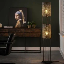WoonStijl Vloerlamp 2L armor tube / Zwart bruin