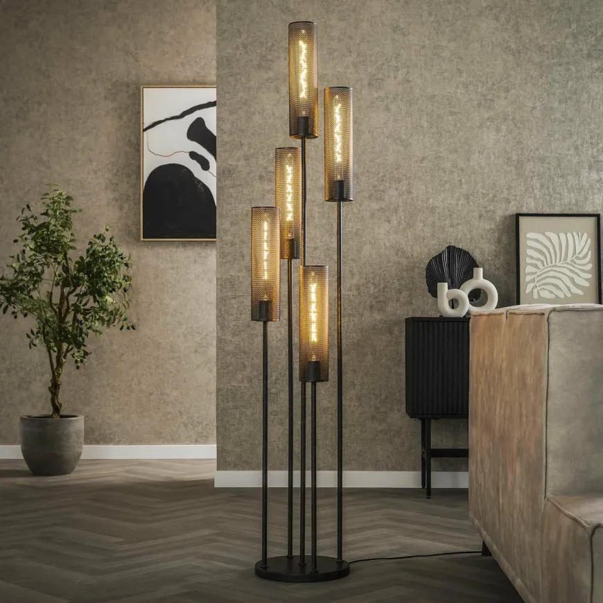 WoonStijl Vloerlamp 5L getrapt tube mesh