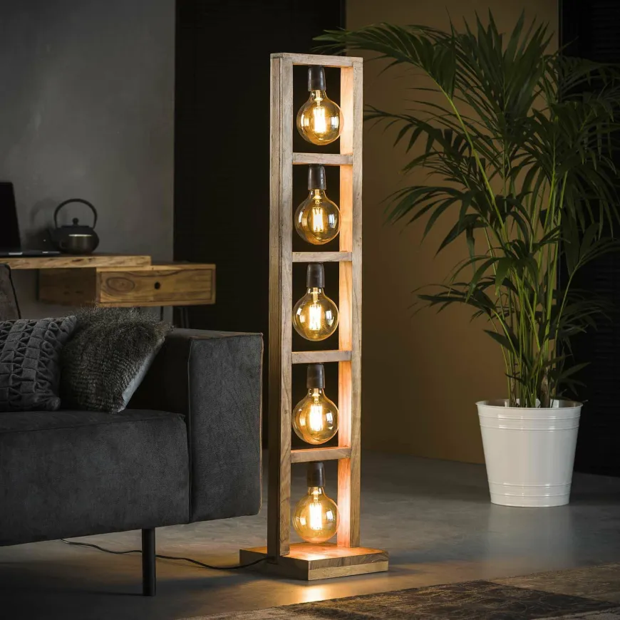 WoonStijl Vloerlamp 5L modulo houten frame / Massief acacia naturel