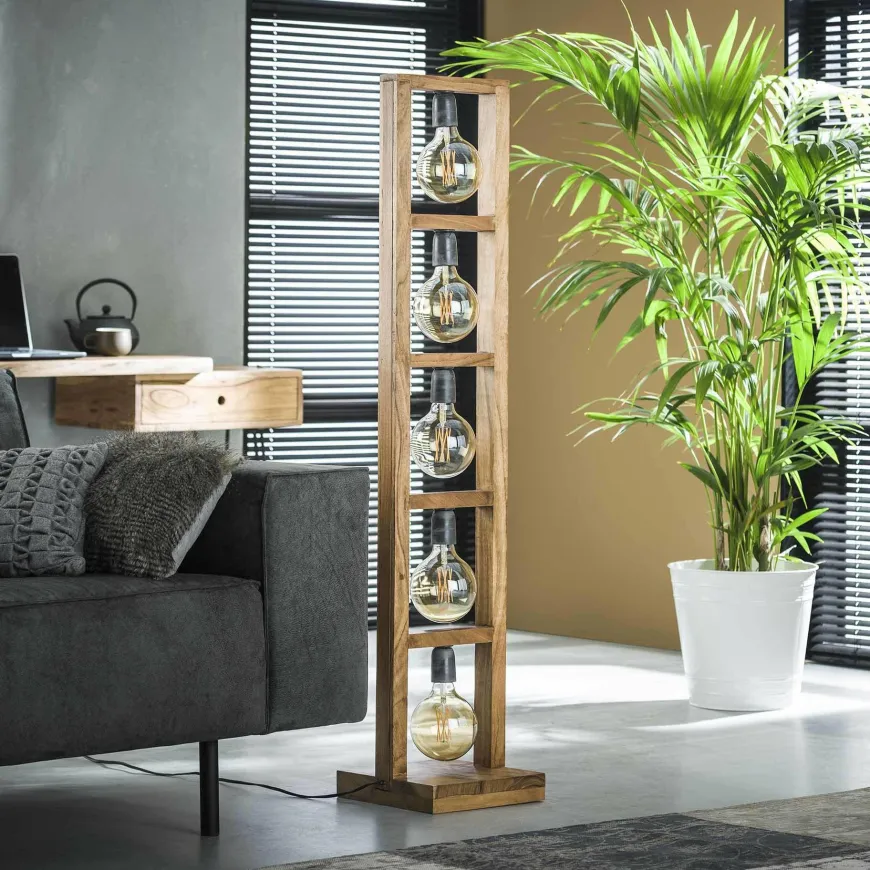 WoonStijl Vloerlamp 5L modulo houten frame / Massief acacia naturel