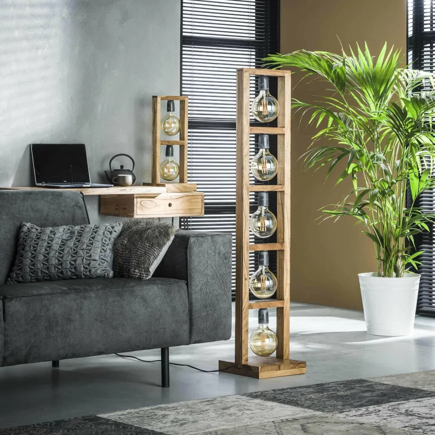 WoonStijl Vloerlamp 5L modulo houten frame / Massief acacia naturel