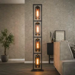WoonStijl Vloerlamp 4L tower smoke glas-geperforeerd staal