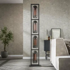 WoonStijl Vloerlamp 4L tower smoke glas-geperforeerd staal
