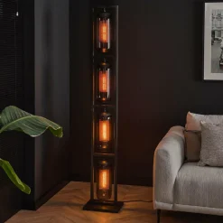 WoonStijl Vloerlamp 4L tower smoke glas-geperforeerd staal