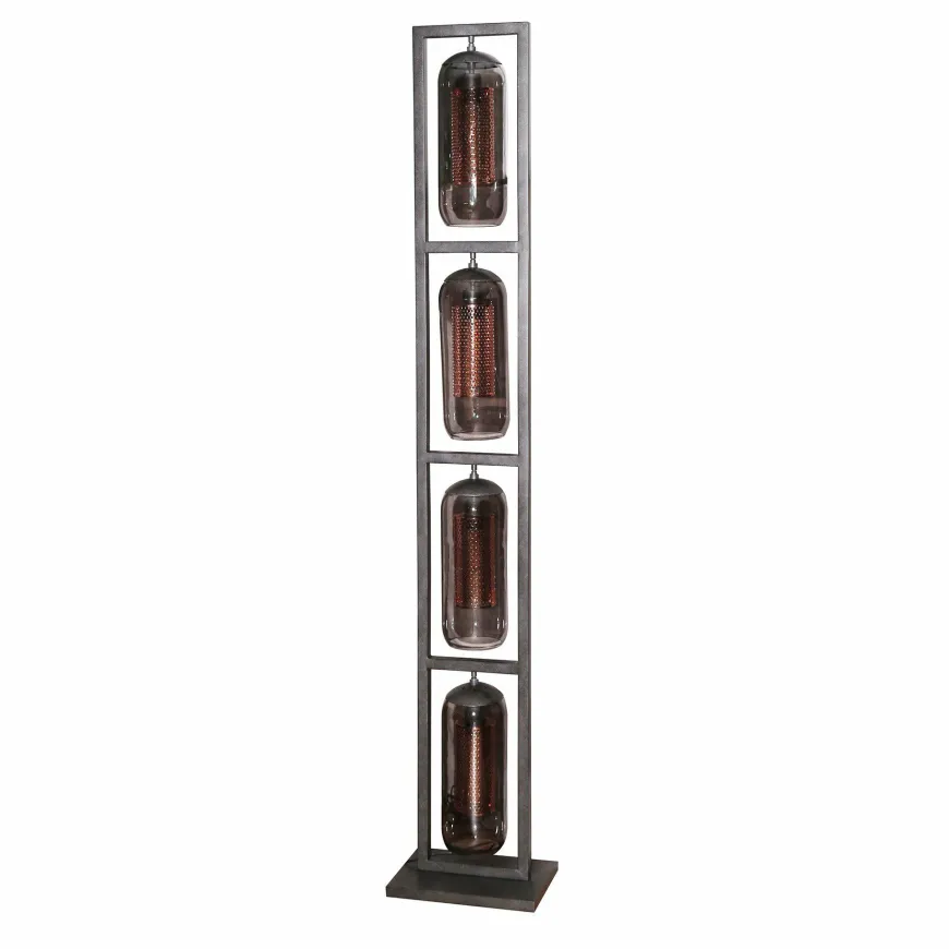 WoonStijl Vloerlamp 4L tower smoke glas-geperforeerd staal
