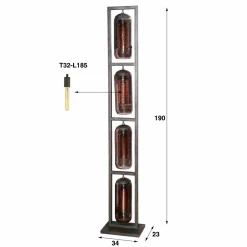 WoonStijl Vloerlamp 4L tower smoke glas-geperforeerd staal