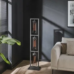WoonStijl Vloerlamp 3L tower smoke glas-geperforeerd staal