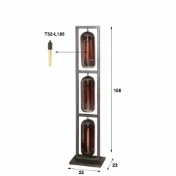 WoonStijl Vloerlamp 3L tower smoke glas-geperforeerd staal