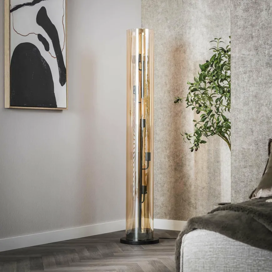 WoonStijl Vloerlamp 5L tube amber glas