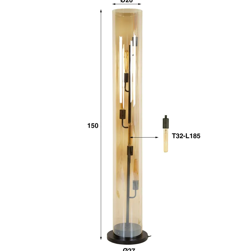 WoonStijl Vloerlamp 5L tube amber glas