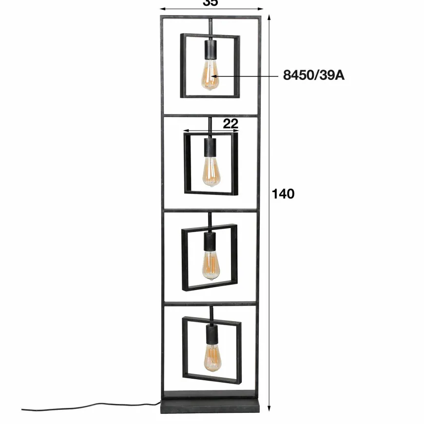 WoonStijl Vloerlamp 4L Turn square / Charcoal