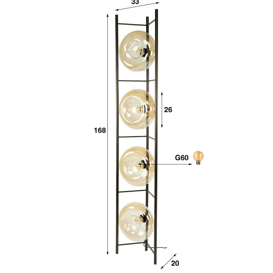 WoonStijl Vloerlamp Soll 4-lichts Amber glas