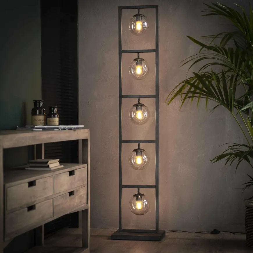 WoonStijl Vloerlamp tower 5x Ø15 glas / Oud zilver showroommodel