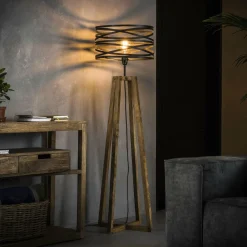WoonStijl Vloerlamp twist houten kruisframe / Slate grey