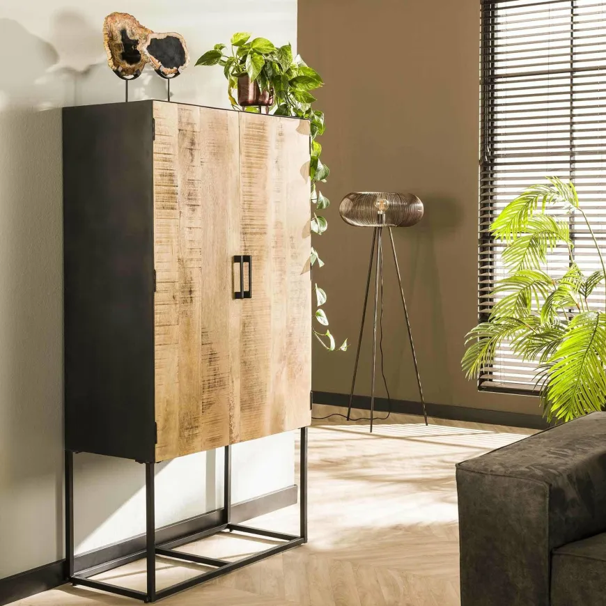 WoonStijl Wandkast 2D metal wood Massief mango blank antiek