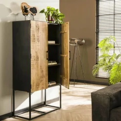 WoonStijl Wandkast 2D metal wood Massief mango blank antiek