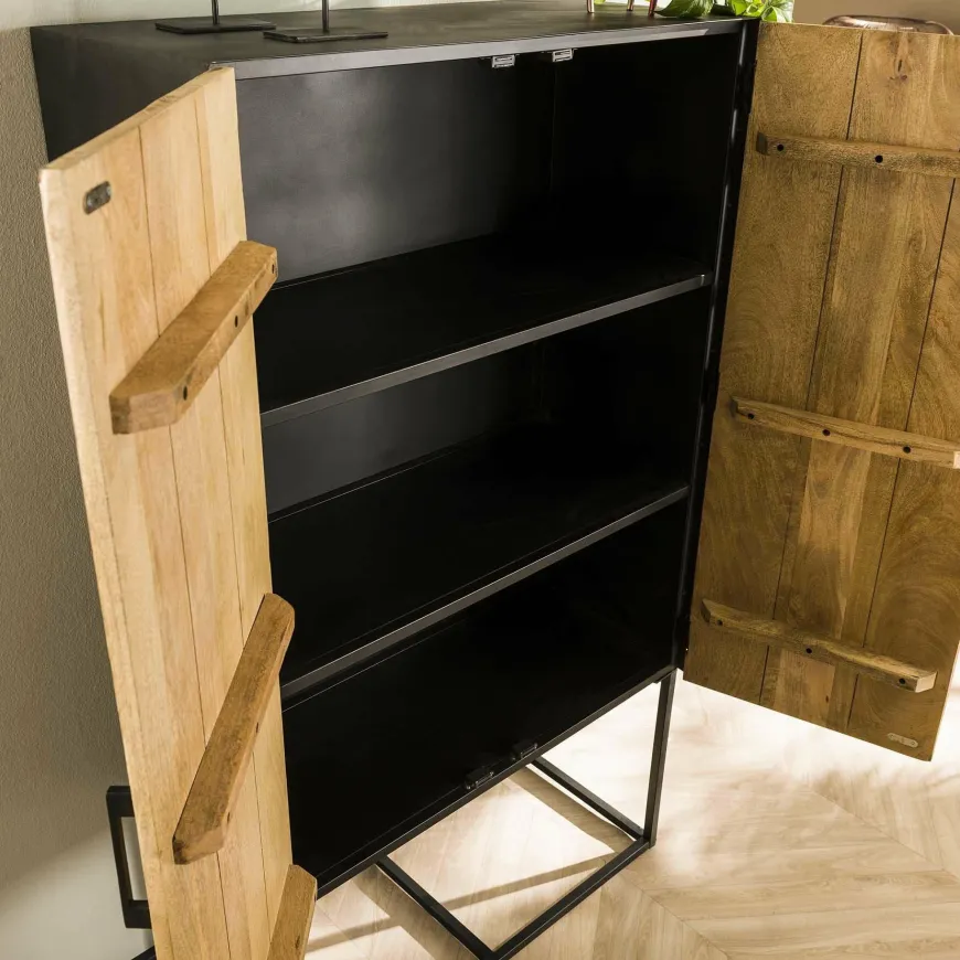 WoonStijl Wandkast 2D metal wood Massief mango blank antiek